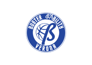 Logo del Buster Ability Verona, con simboli di pallacanestro e ciclismo in blu su sfondo bianco.